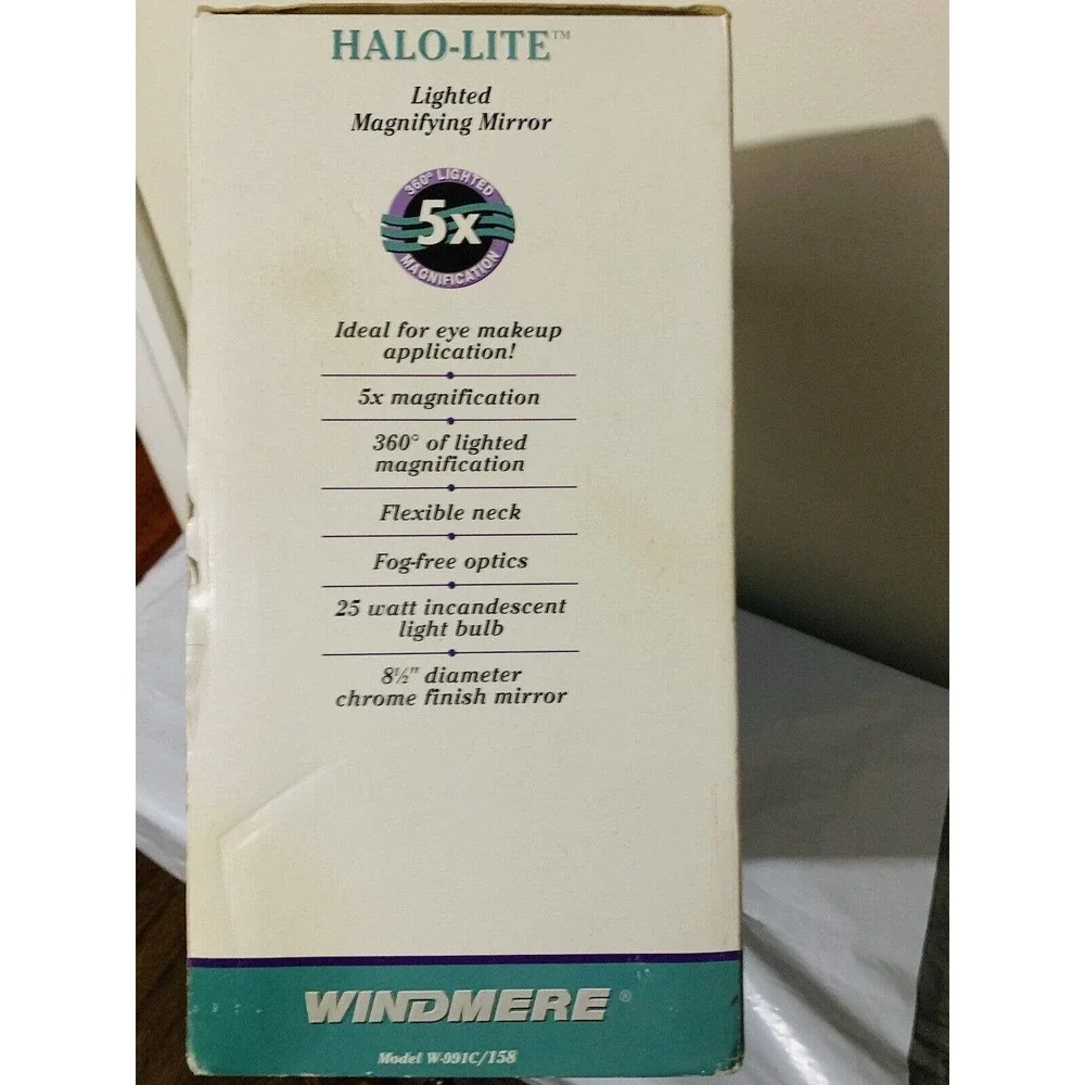 Windmere Vintage Halo-Lite 5x Magnification Mirror Flexible Neck Fog Free NIB